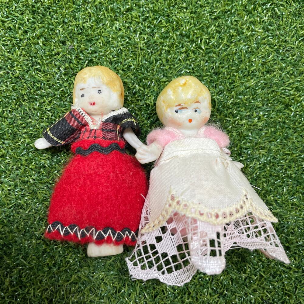 Vintage Pair of Porcelain European Folk Costumes Japan Miniature Dolls